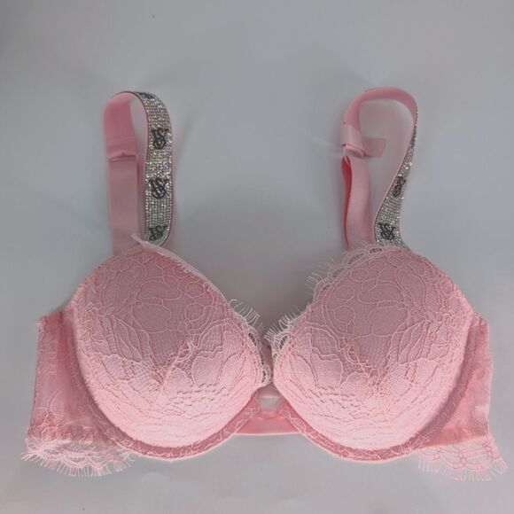 Victoria Secret Elegant Pink Lace Bra Push Up - Picture 1 of 5